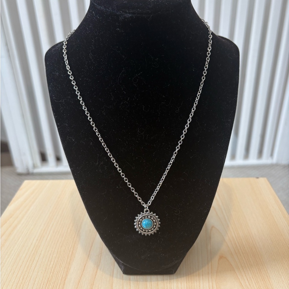 Hand Crafted Silver Necklace with Turquoise Pendant